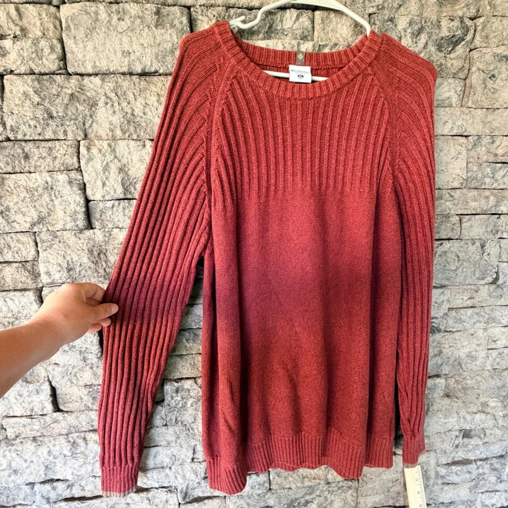 Columbia Sweater Mens XL Red Cotton Ribbed Knit Crewneck Gorpcore Chnky